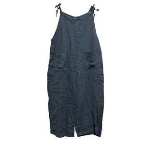 Prima OS Linen Overalls Charcoal Grey Tie Shoulder Wide Leg‎ Made in Italy Boho
